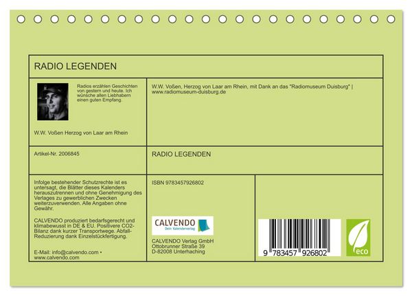 Produktbild: RADIO LEGENDEN (Tischkalender 2026 DIN A5 quer), CALVENDO Monatskalender