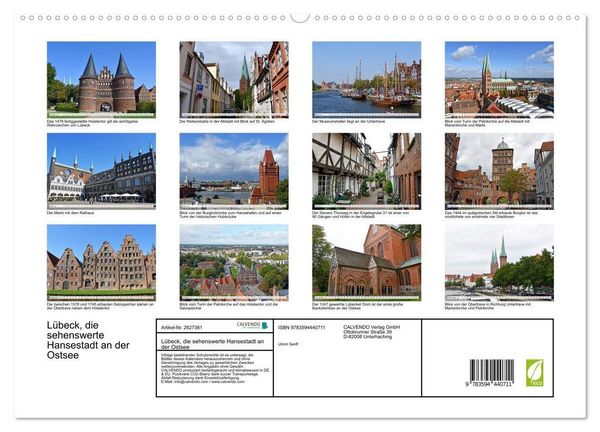 Produktbild: L&uuml;beck, die sehenswerte Hansestadt an der Ostsee (hochwertiger Premium Wandkalender 2027 DIN A2 quer), Kunstdruck in Hochglanz