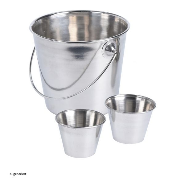 Produktbild: neuetischkultur Edelstahl Pommes Servierset Eimer mit 2 Dipschalen Snack Set modern