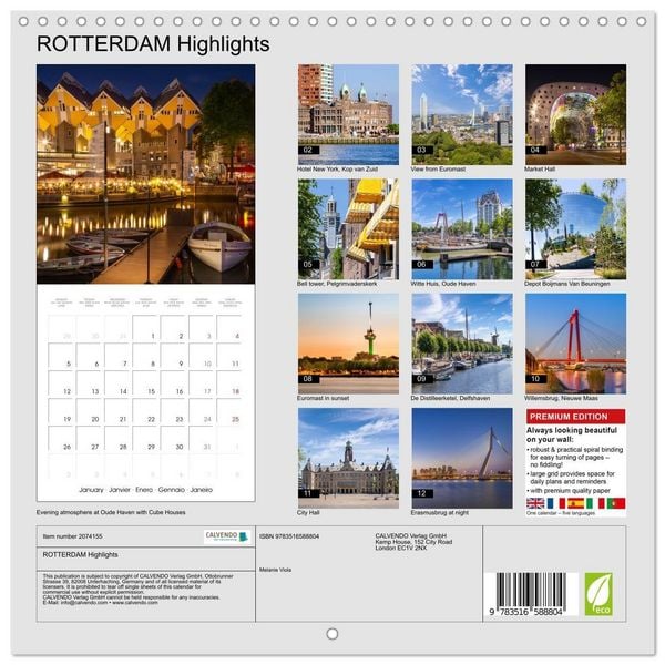 Produktbild: ROTTERDAM Highlights (Wall Calendar 2026 12 &times; 12 Inch) CALVENDO 12 Month Wall Calendar