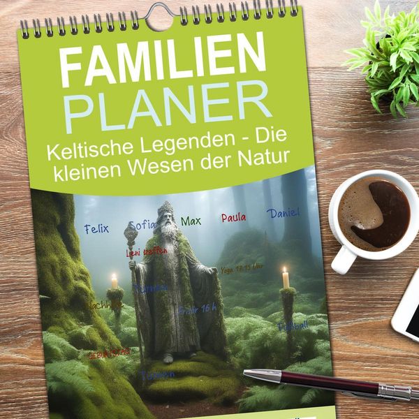 Produktbild: Familienplaner 2026 - Keltische Legenden - Die kleinen Wesen der Natur mit 5 Spalten (Wandkalender, 21 x 45 cm) CALVENDO