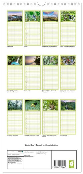 Produktbild: Familienplaner 2026 - Costa Rica - Tierwelt und Landschaften mit 5 Spalten (Wandkalender, 21 x 45 cm) CALVENDO