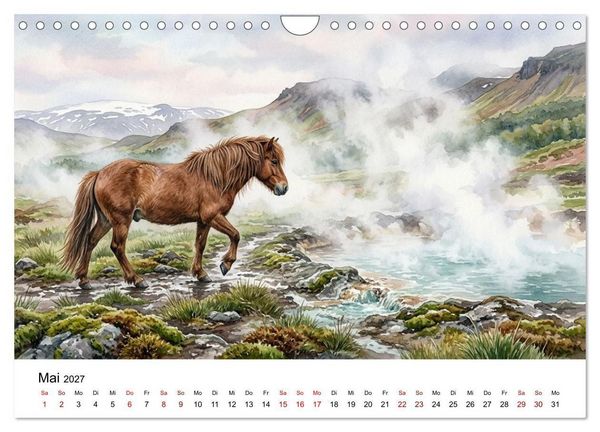 Produktbild: Magie der Islandpferde im Aquarellstil (Wandkalender 2027 DIN A4 quer), CALVENDO Monatskalender