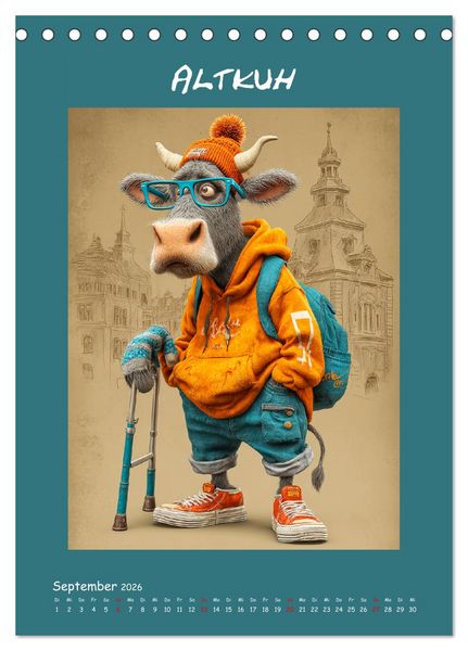 Produktbild: Kuhwelt. Stylische Streetwear-K&uuml;he f&uuml;r gute Laune (Tischkalender 2026 DIN A5 hoch), CALVENDO Monatskalender