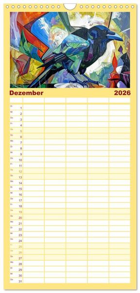 Produktbild: Familienplaner 2026 - Farbenfrohe Tierbilder mit 5 Spalten (Wandkalender, 21 x 45 cm) CALVENDO