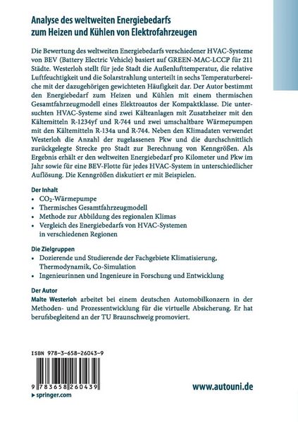 Produktbild: Analyse des weltweiten Energiebedarfs zum Heizen und K&uuml;hlen von Elektrofahrzeugen
