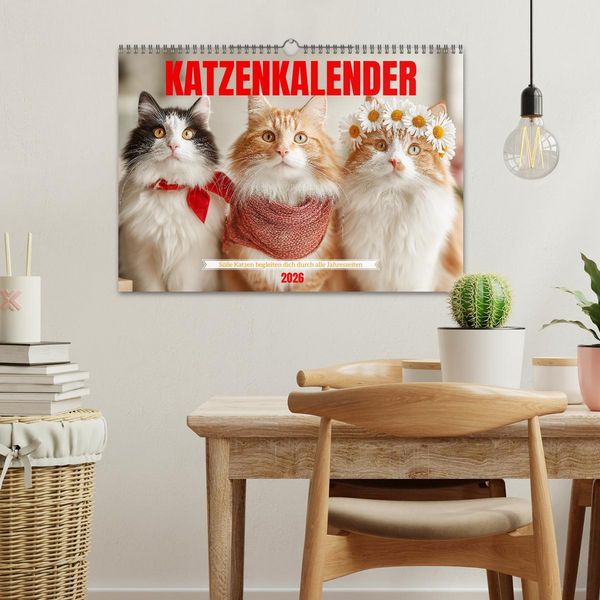 Produktbild: Katzenkalender - S&uuml;&szlig;e Katzen begleiten dich durch alle Jahreszeiten (Wandkalender 2026 DIN A3 quer), CALVENDO Monatskalender