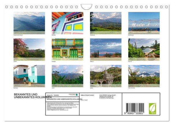 Produktbild: BEKANNTES UND UNBEKANNTES KOLUMBIEN (Wandkalender 2026 DIN A4 quer), CALVENDO Monatskalender