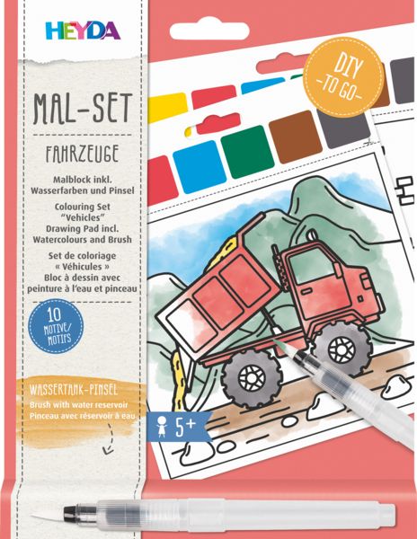 Produktbild: Brunnen Heyda Mal Set Fahrzeuge - Malblock inkl. Wasserfarben und Pinsel, 10 Motive