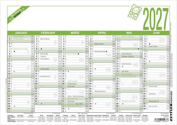 Produktbild: Arbeitstagekalender A4 Blauer Engel 2027