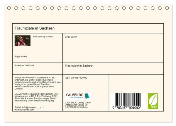 Produktbild: Traumziele in Sachsen (Tischkalender 2026 DIN A5 quer), CALVENDO Monatskalender