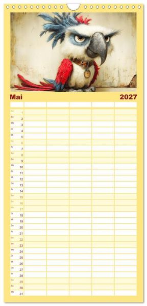 Produktbild: Familienplaner 2027 - Schr&auml;ge V&ouml;gel. Skurrile Portraits mit Charakter und Charme mit 5 Spalten (Wandkalender, 21 x 45 cm) CALVENDO