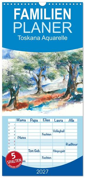 Produktbild: Familienplaner 2027 - Toskana Aquarelle mit 5 Spalten (Wandkalender, 21 x 45 cm) CALVENDO