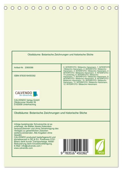 Produktbild: Obstb&auml;ume: Botanische Zeichnungen und historische Stiche (Tischkalender 2026 DIN A5 hoch), CALVENDO Monatskalender