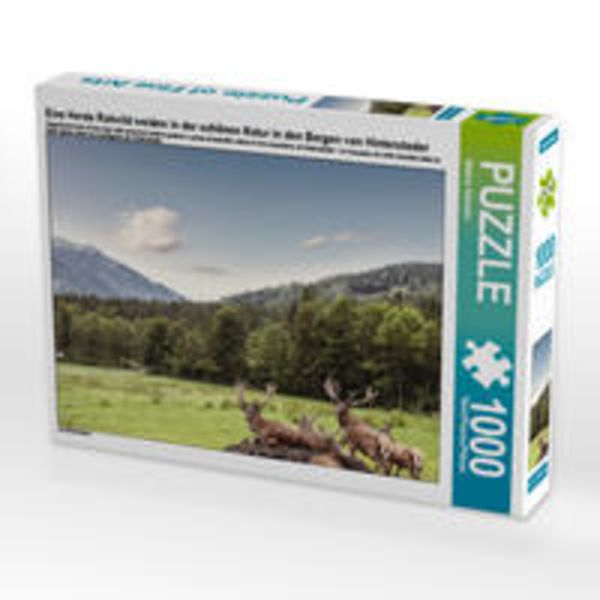 CALVENDO Puzzle Eine Herde Rotwild weiden in der schönen Natur in den Bergen von Hinterstoder 1000 Teile Lege-Größe 64 x