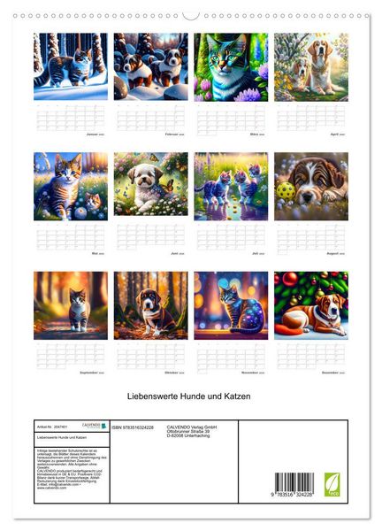 Produktbild: Liebenswerte Hunde und Katzen (hochwertiger Premium Wandkalender 2026 DIN A2 hoch), Kunstdruck in Hochglanz
