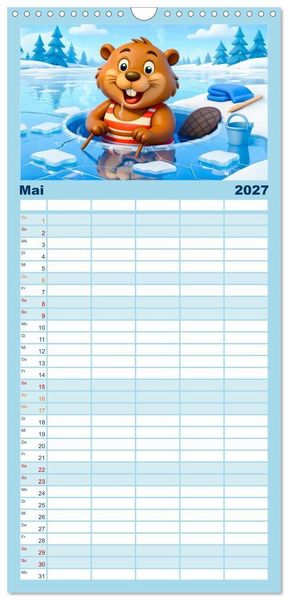 Produktbild: Familienplaner 2027 - Tierischer Wintersport - Lustige Tiere im Schnee mit 5 Spalten (Wandkalender, 21 x 45 cm) CALVENDO
