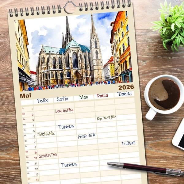 Produktbild: Familienplaner 2026 - &Ouml;sterreich - Idylle in den Alpen mit 5 Spalten (Wandkalender, 21 x 45 cm) CALVENDO