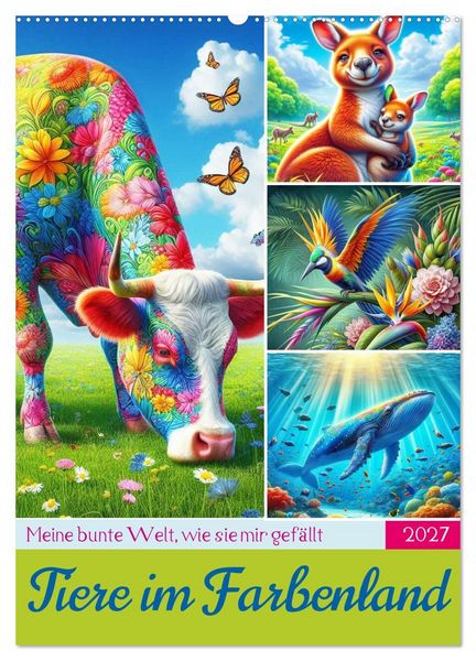 Produktbild: Tiere im Farbenland - Meine bunte Welt, wie sie mir gef&auml;llt (Wandkalender 2027 DIN A2 hoch), CALVENDO Monatskalender