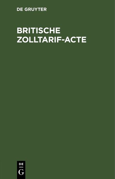 Produktbild: Britische Zolltarif-Acte