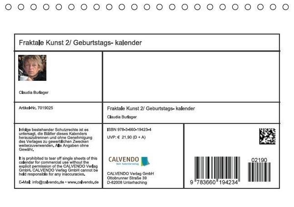 Produktbild: Fraktale Kunst 2/Geburtstagskalender (Tischkalender immerw&auml;hrend DIN A5 quer)