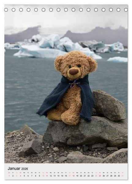 Produktbild: Travelling Teddy in Island (Tischkalender 2026 DIN A5 hoch), CALVENDO Monatskalender