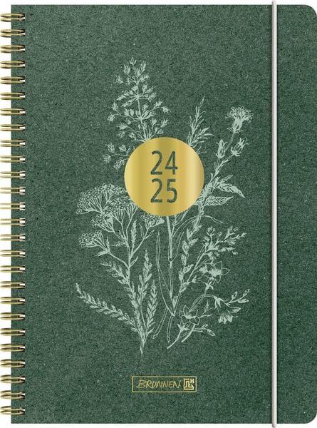 Schülerkalender 2024/2025 'Botanical', 2 Seiten = 1 Woche, A5, 208 Seiten, dunkelgrün