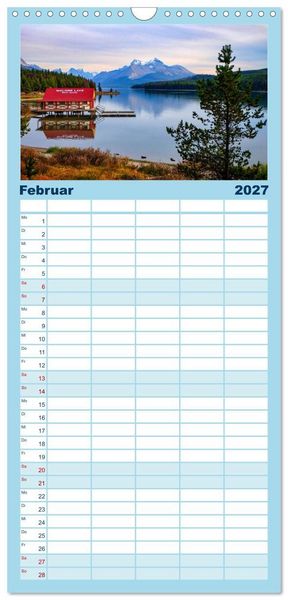 Produktbild: Familienplaner 2027 - Kanadas Rocky Mountains: Zwischen Gipfeln & glasklaren Seen mit 5 Spalten (Wandkalender, 21 x 45 cm) CALVENDO