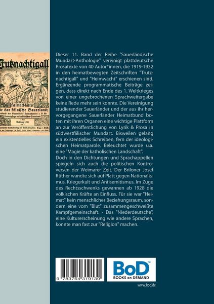 Produktbild: Mundartprosa aus den Zeitschriften Trutznachtigall und Heimwacht 1919-1932