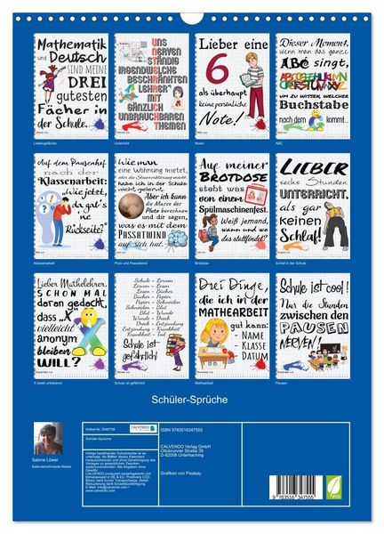 Produktbild: Sch&uuml;ler-Spr&uuml;che (Wandkalender 2026 DIN A3 hoch), CALVENDO Monatskalender