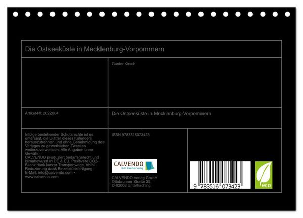 Produktbild: Die Ostseek&uuml;ste in Mecklenburg-Vorpommern (Tischkalender 2026 DIN A5 quer), CALVENDO Monatskalender