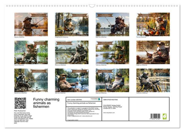 Produktbild: Funny charming animals as fishermen (Wall Calendar 2026 DIN A2 landscape), CALVENDO 12 Month Wall Calendar