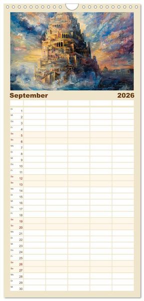 Produktbild: Familienplaner 2026 - Der Turm zu Babel: Ungemalte Bilder der Kunstgeschichte mit 5 Spalten (Wandkalender, 21 x 45 cm) CALVENDO