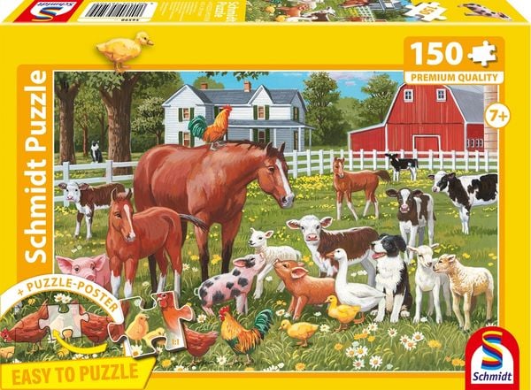 Schmidt 56590 - Tiere auf dem Land, Easy to Puzzle, Kinderpuzzle mit Poster, 150 Teile