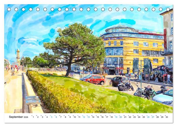 Produktbild: Warnem&uuml;nde - Die Ostseestadt illustriert in Aquarell (Tischkalender 2026 DIN A5 quer), CALVENDO Monatskalender