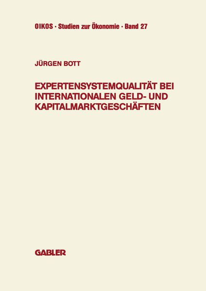 Produktbild: Expertensystemqualit&auml;t bei internationalen Geld- und Kapitalmarktgesch&auml;ften