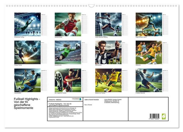 Produktbild: Fu&szlig;ball Highlights - Von der KI geschaffene Spielmomente (Wandkalender 2026 DIN A2 quer), CALVENDO Monatskalender