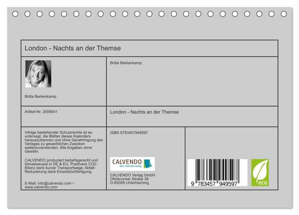 Produktbild: London - Nachts an der Themse (Tischkalender 2026 DIN A5 quer), CALVENDO Monatskalender