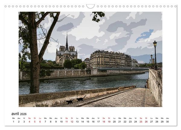 Produktbild: Notre-Dame de Paris en Cartoon (Calendrier mural 2026 DIN A3 vertical), CALVENDO calendrier mensuel