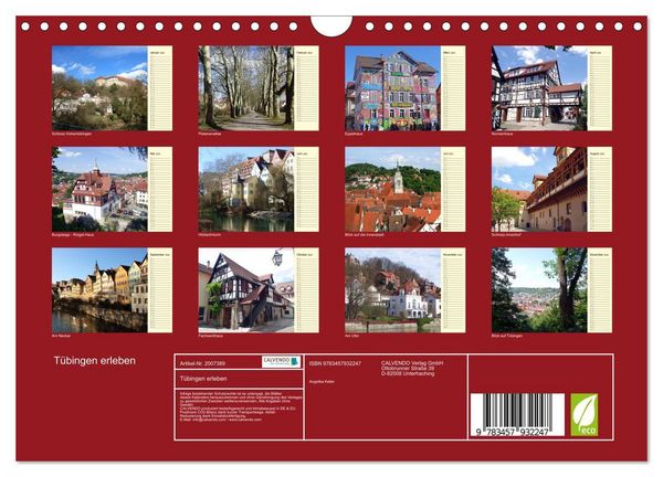 Produktbild: T&uuml;bingen erleben (Wandkalender 2026 DIN A4 quer), CALVENDO Monatskalender