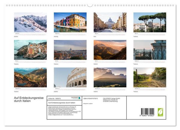 Produktbild: Auf Entdeckungsreise durch Italien (hochwertiger Premium Wandkalender 2026 DIN A2 quer), Kunstdruck in Hochglanz