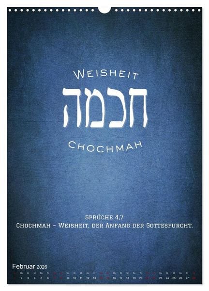 Produktbild: Hebr&auml;ische Lettern - Worte voller Licht und Weisheit (Wandkalender 2026 DIN A3 hoch), CALVENDO Monatskalender
