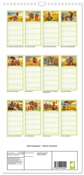 Produktbild: Familienplaner 2026 - Afrika begeistert - Afrikas Sch&ouml;nheit mit 5 Spalten (Wandkalender, 21 x 45 cm) CALVENDO