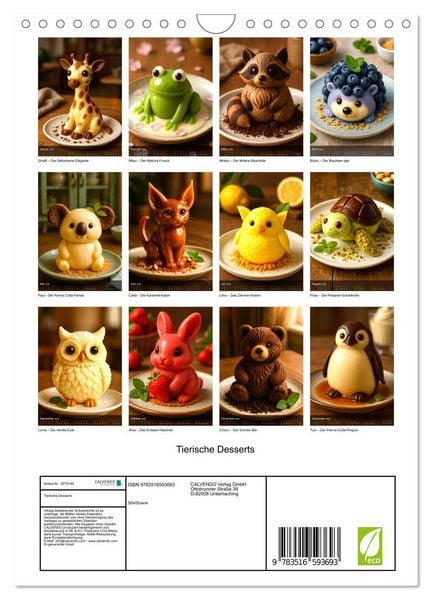 Produktbild: Tierische Desserts (Wandkalender 2026 DIN A4 hoch), CALVENDO Monatskalender