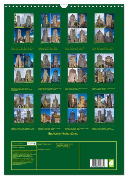 Produktbild: Englische Kirchent&uuml;rme (Wandkalender 2027 DIN A3 hoch), CALVENDO Monatskalender