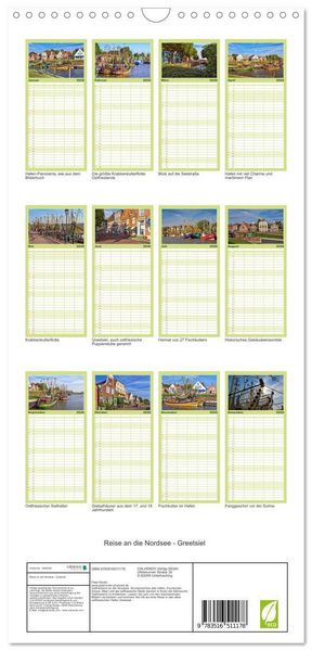 Produktbild: Familienplaner 2026 - Reise an die Nordsee - Greetsiel mit 5 Spalten (Wandkalender, 21 x 45 cm) CALVENDO
