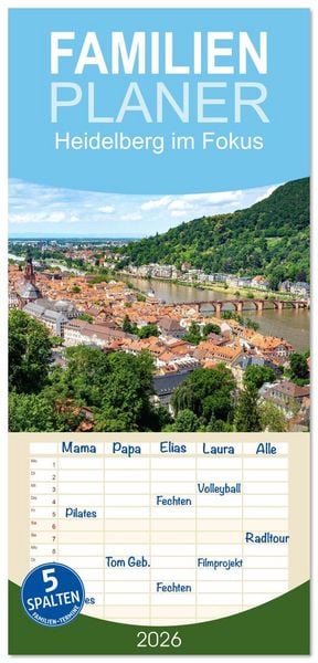 Produktbild: Familienplaner 2026 - Heidelberg im Fokus mit 5 Spalten (Wandkalender, 21 x 45 cm) CALVENDO