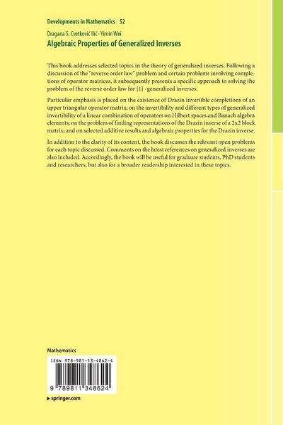 Produktbild: Algebraic Properties of Generalized Inverses