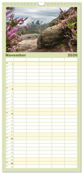 Produktbild: Familienplaner 2026 - Zauberhaftes Heidekraut - Elbsandstein mit 5 Spalten (Wandkalender, 21 x 45 cm) CALVENDO