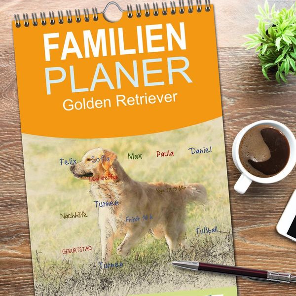 Produktbild: Familienplaner 2026 - Golden Retriever mit 5 Spalten (Wandkalender, 21 x 45 cm) CALVENDO